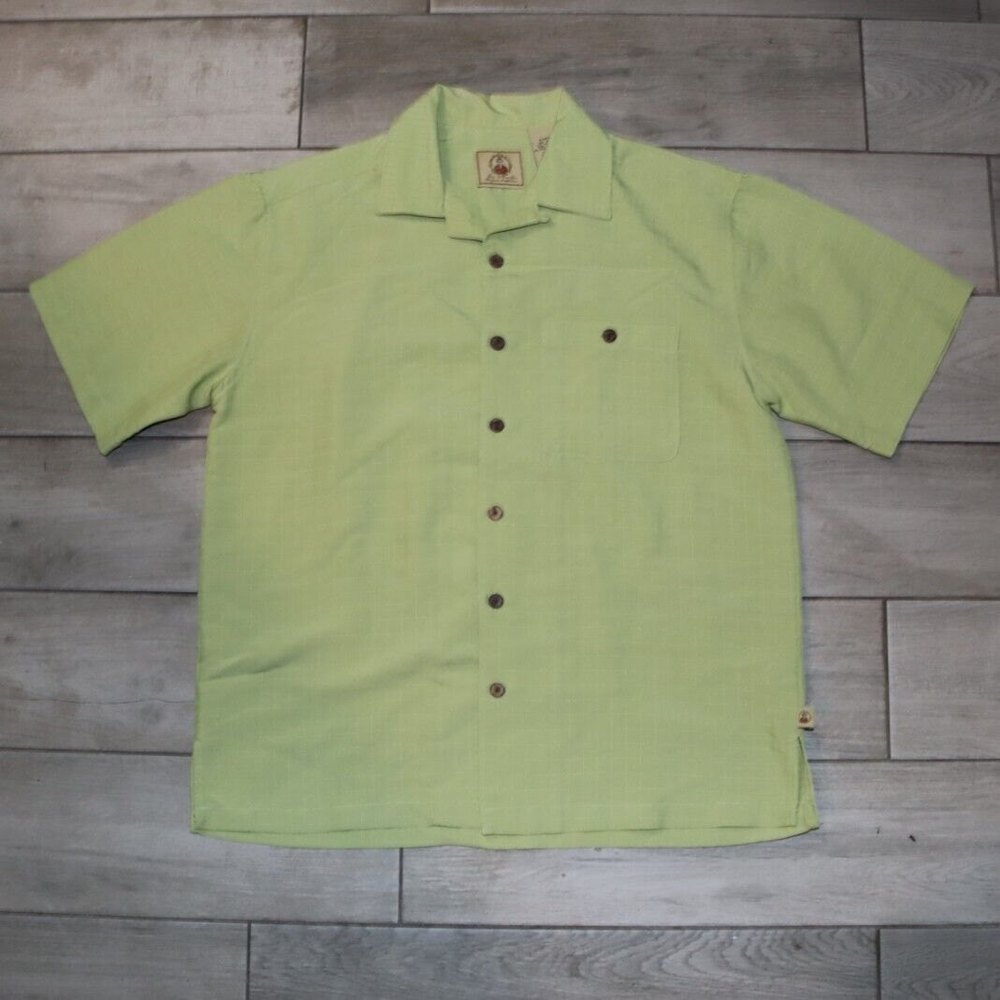 Joe Marlin Button Up Shirt Adult Medium Green Hawaiian Camp Mens